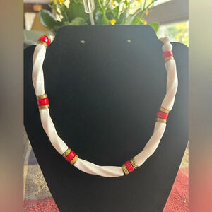 Vintage Avon Red and White Beaded Plastic Twist Tube Beads